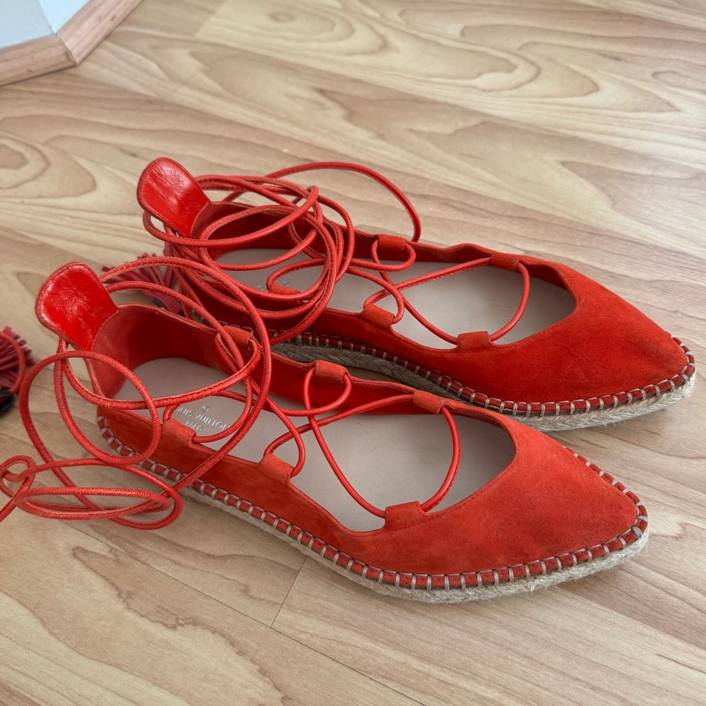 Louis Vuitton Red Suede Lace Up Espadrille Flats - Picture 12 of 14